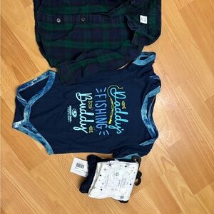 Mossy Oak Green Plaid Shirt and Navy Bodysuit Set